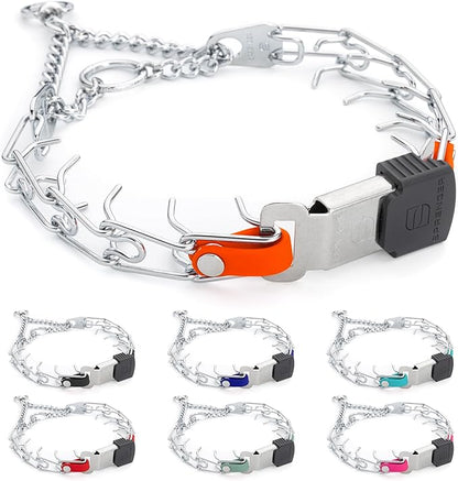 Herm Sprenger Chrome Plated Steel Dog Collar with Quick Release ClicLock Buckle and Biothane Insert Training Collar for Dogs Made in Germany (Hunter Orange, 16in x 2.25mm(Neck Size up to 13-14in))
