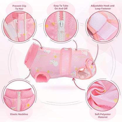 Lukovee Recovery Suit for Dogs, Zipper-On Onesie for Female Male Dog, Abdominal Wounds Cone E-Collar Alternative, Prevent Licking Spay (4XL, A-Pink)