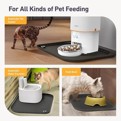 Silicone Pet Feeding Mat with Metal Ring, Waterproof, 23x15 in, Pet Feeding Mats, Raised Edges to Prevent Spills, Dogs and Cats Placement Tray to Stop Food and Water Bowl Messes (Gray, 23x15 in)