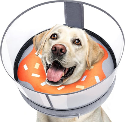Inflatable Dog Cone with Transparent Shield, Protective Dog Donut Collar After Surgery to Stop Licking, Soft Donut Cone for Large Pets, Adjustable Recovery Collar with Buckle Visibility