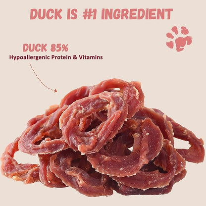 Pawmate Dog Treats Duck Jerky Rings, Natural Duck Brest w/Glucosamine Chondroitin, Healthy Training Treats Snacks for Small Medium Large Dogs, 10.6 oz