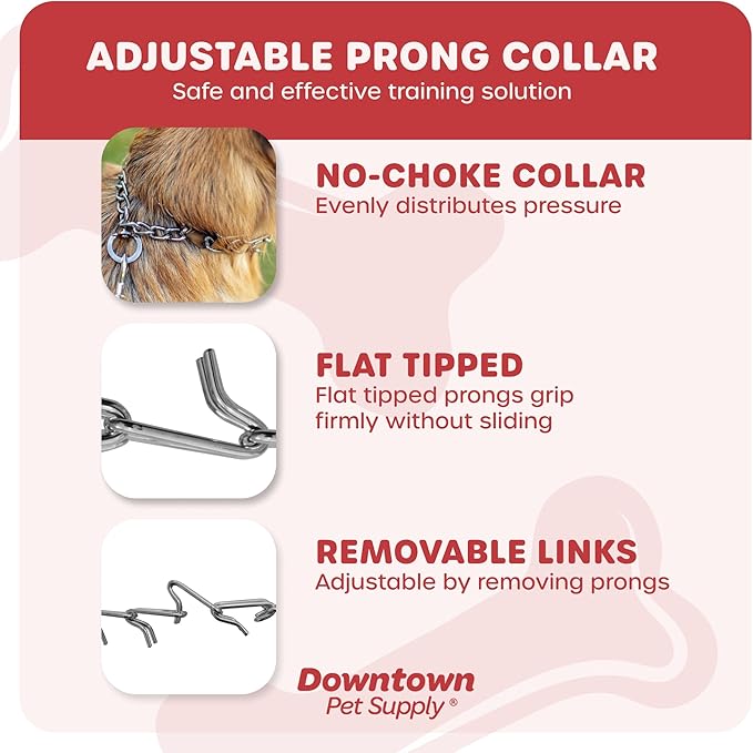 Downtown Pet Supply Chrome Plated Prong Collar for Dogs, Medium - Adjustable, No-Choke and No Pull Dog Collar with Removable Links - Pinch Collar for Dogs 20-40 lbs and 20" Neck Width