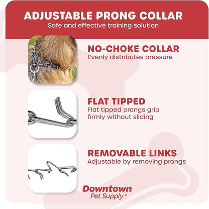 Downtown Pet Supply Chrome Plated Prong Collar for Dogs, Medium - Adjustable, No-Choke and No Pull Dog Collar with Removable Links - Pinch Collar for Dogs 20-40 lbs and 20" Neck Width