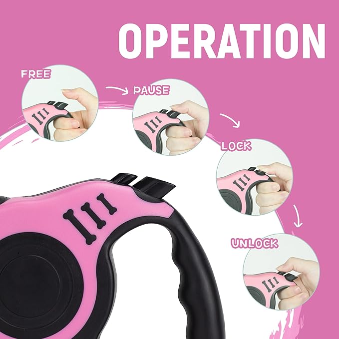 Retractable Dog Leash Automatic Telescopic Tractor Dog Tape, Pet Tape 10/16 FT Durable and Convenient, with Folding Bowl, Dispenser, Rubbish Bags, Suitable for Small and Medium Dogs