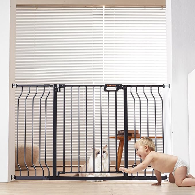 VEVOR 29.5-51" Extra Wide Safety Gate for Stairs, Auto Close Dog Gate for The House, Easy Install Pressure Mounted Pet Gates for Doorways, Easy Walk Thru Wide Safety Gate for Dog, Black