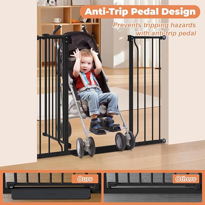 34" Extra Tall Baby Gate for Stairs, Auto Close Stroller Friendly Dog Gate Indoor for Doorways, Pressure Mounted 29"-45" Wide Baby Gate, Easy Walk Through Gate for Children & Pets, Black