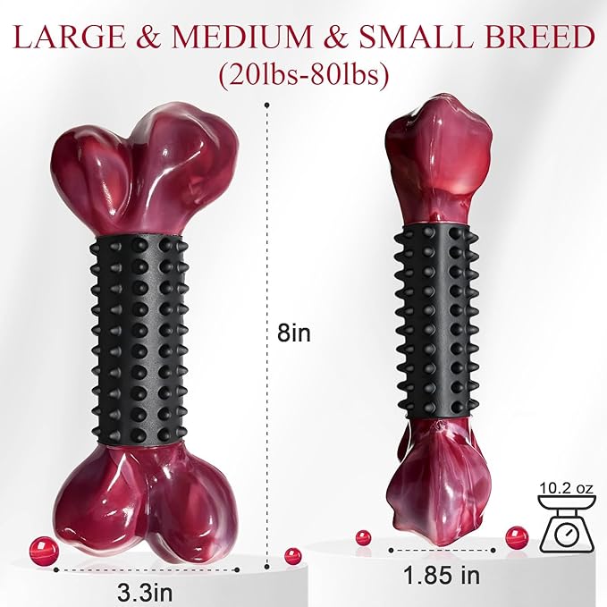 Apasiri 2-Pack Tough Dog Toys for Aggressive Chewers: Bacon Flavored Long Lasting Dog Bones for Large Dogs, Heavy Duty Nylon & Rubber Dog Chew Toys to Keep Them Busy, Medium & Large Breed, Black