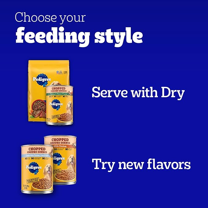 Pedigree Chopped Ground Dinner Adult Soft Wet Dog Food Turkey & Bacon Dinner, Canned Dog Food, 13.2 oz. Cans, 12 Count