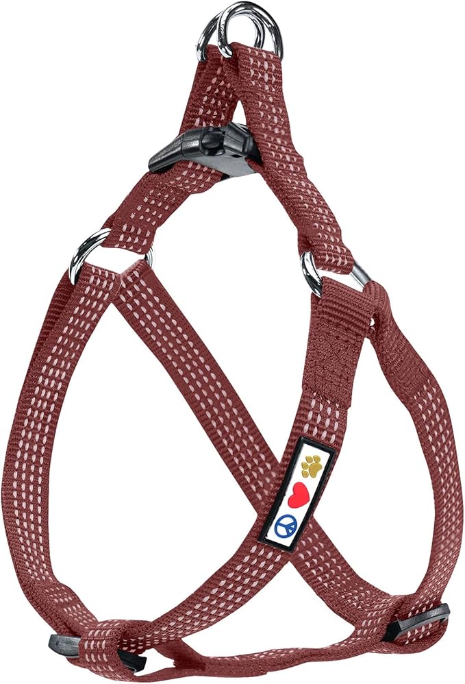Pawtitas Reflective Step-in Dog Harness – Adjustable No-Pull Vest for Puppies to Seniors, Safe & Comfortable, L Marsala