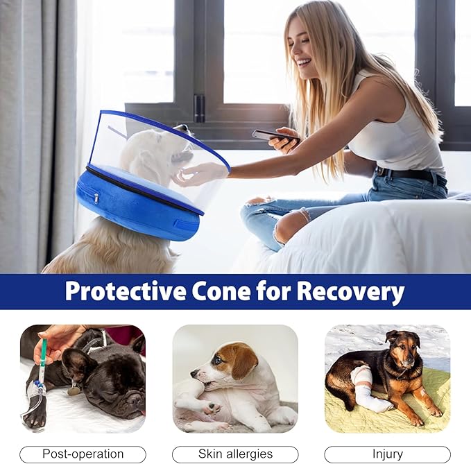 BARKLESS Inflatable Dog Cone, Soft Dog Donut Collar After Surgery, 2-in-1 Inflatable Collar with Detachable Anti-Licking Shield, Patented Donut Cone to Stop Licking Wounds