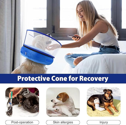BARKLESS Inflatable Dog Cone, Soft Dog Donut Collar After Surgery, 2-in-1 Inflatable Collar with Detachable Anti-Licking Shield, Patented Donut Cone to Stop Licking Wounds