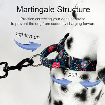 Martingale Collar for Dogs Floral Dog Collars for Small Medium Large Dogs with Buckle Adjustable Soft Nylon Dog Collar (Blue Pink Flower, Small)