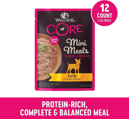 Wellness CORE Small Breed Mini Meals Pate Adult Wet Dog Food, Grain Free, Natural, Chicken Entrée Recipe, 3 oz, Pack of 12 Pouches