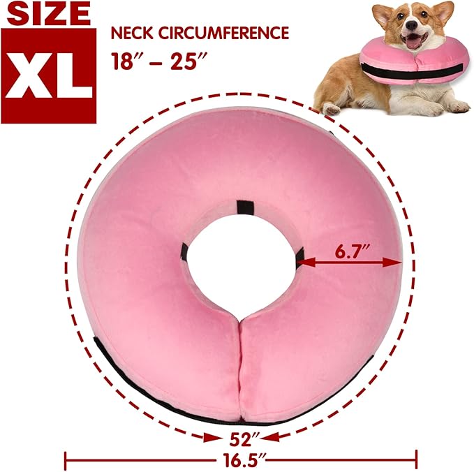Inflatable Dog Cone Collar-Soft Protective Cone for Dogs After Surgery,Dog Donut Collar for Large Medium Small Dogs and Cats (Pink,X-Large)
