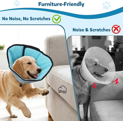 Soft Dog Cone Collar After Surgery: Long Alternative Comfortable Comfy Fabric Recovery Shame Elizabethan Stop Licking Small Medium Large Dogs (Blue, L)