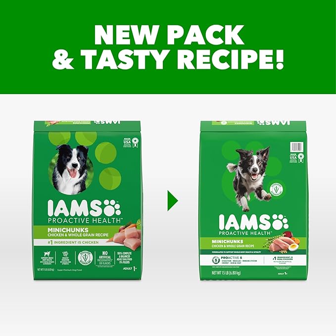 IAMS Proactive Health Minichunks Premium Dry Dog Food, Adult Dog Food Dry Recipe, 15 lb. Bag