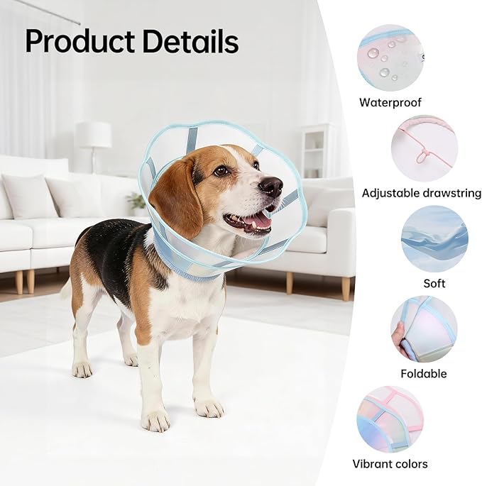 Touchdog Soft Dog Cone Collar,Waterproof & Foldable Elizabethan Collar for Dogs After Surgery, No Lick Recovery E-Collar, Comfortable Protective Cone Alternative for Small Medium Large Dogs (Blue, XL)
