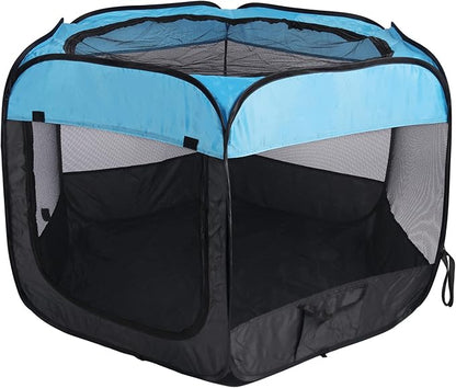Portable Pet Playpen for Dogs and Cats,Pop Up Playpen for Small Middle Dogs Cats Pet Tent Playground, Indoor Outdoor,47x47x30,Blue/Black,1Pack