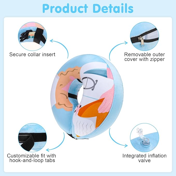 BEAUTYZOO Inflatable Dog Cone Collar Alternative After Surgery, Soft Donut Recovery E-Collar for Large & XL Dogs Girls Boys, Adjustable Pet Neck Cone to Stop Licking Wounds, Light Blue XL