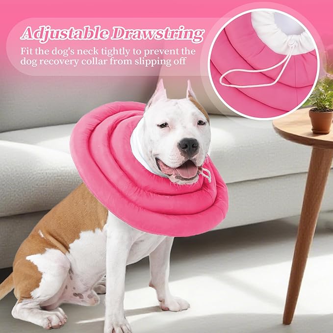 IDOMIK Dog Recovery Collar, Waterproof Soft Dog Cone After Surgery, Comfy Protective Elizabethan Collar Alternative for Dogs Cats, Adjustable Pet Neck Donut Cone Anti-Licking Biting Wounds,Rose,S
