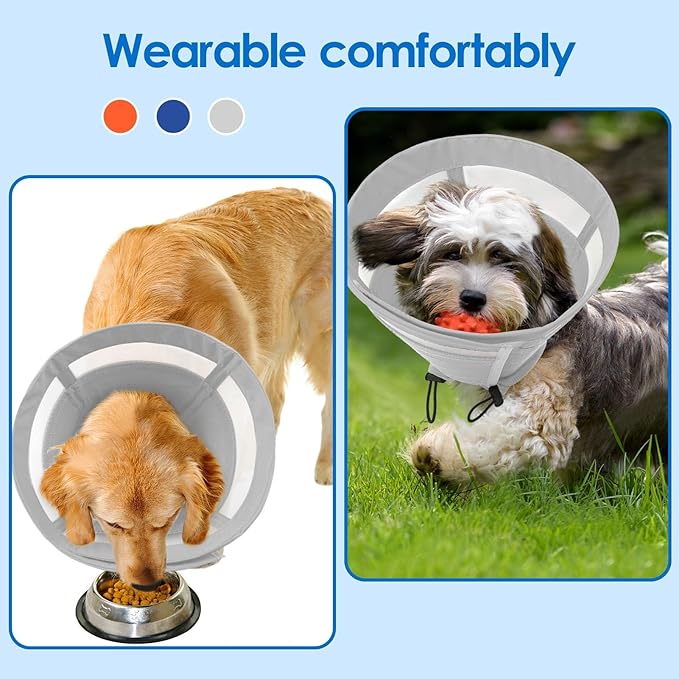 SAWMONG Soft Cone for Dogs – Large Dog Recovery Collar, Adjustable E-Collar to Stop Licking After Surgery (L, Gray)