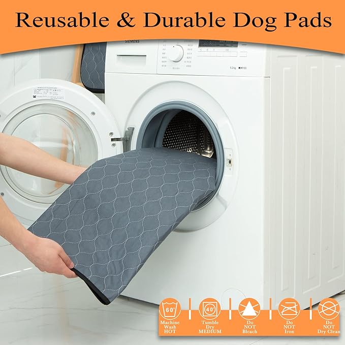 Bunlitent Washable Pee Pads for Dogs, 2 Pack, Grey, Polyester, Reusable Pet Training Pads, Octagon, 71'' Diagonal, Non-Slip, Super Absorbent