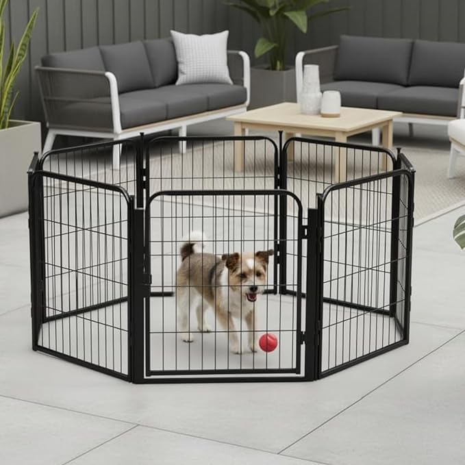 Dog Playpen w/Carrying Case for Indoor or Outdoor Use – 24 Inch, 8 Black Panels - Portable Metal Exercise Pen for Small Dogs & Puppies - Pet Fence Kennel Crate for House, RV, or Travel