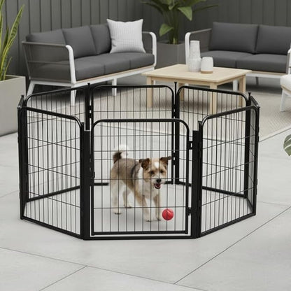 Dog Playpen w/Carrying Case for Indoor or Outdoor Use – 24 Inch, 8 Black Panels - Portable Metal Exercise Pen for Small Dogs & Puppies - Pet Fence Kennel Crate for House, RV, or Travel