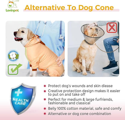 LovinPet Dog Recovery Suit - Medium Large - Dog Bodysuit for Abdominal Wound After Surgery Leg wrap,Wavy Blue,Post-Operative Vest E-Collar Alternative,Cattle,Yellow,M