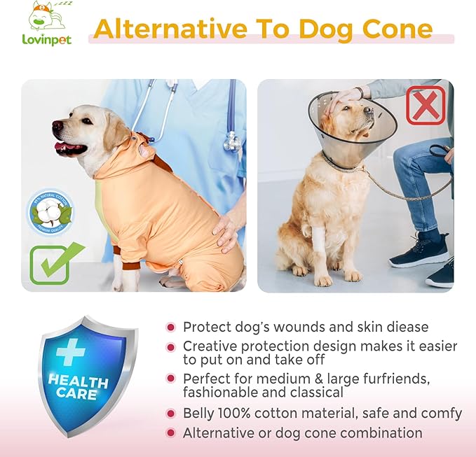 LovinPet Dog Recovery Suit - Medium Large - Dog Bodysuit for Abdominal Wound After Surgery Leg wrap,Wavy Blue,Post-Operative Vest E-Collar Alternative,Cattle,Yellow,XXL