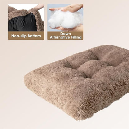 EHEYCIGA Fluffy Dog Crate Bed for Extra Large Dogs, Plush Faux Fur Crate Pad, Calming Anti Anxiety XL Dog Bed, Washable Soft Warm Mat with Non-Slip Bottom, Camel