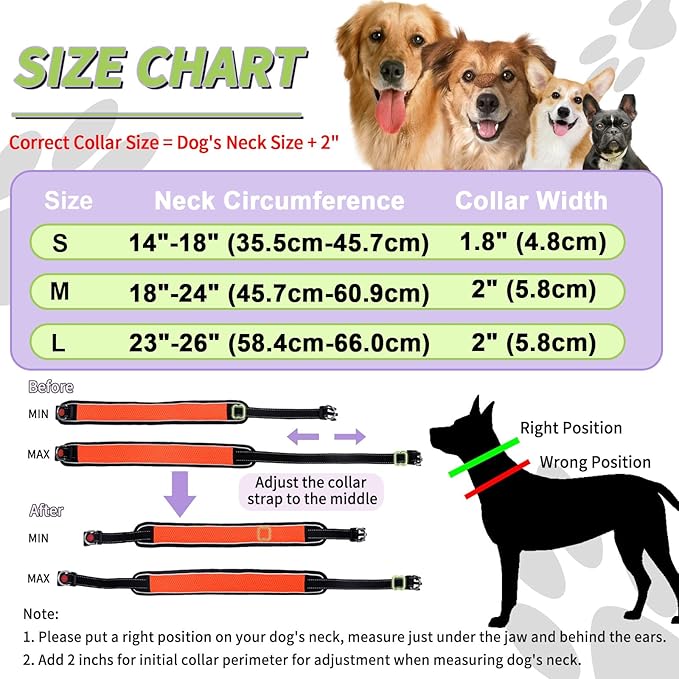 Martingale No Pull Dog Collar for Large Medium Dogs Training Walking, Heavy Duty Nylon Reflective Adjustable Anti Pull Slip Collar with Buckle S Orange