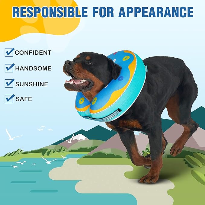 Inflatable Reflective Dog Cone Collar Alternative After Surgery,Dog Neck Donut,Recovery Soft Protective E Collar,Adjustable,for Small Medium and Large Dog Cats (Blue, S)
