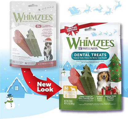 Wellness WHIMZEES Holiday Dog Dental Treat, Christmas Winter Seasonal Gift, Chews, Freshens Breath, Medium Size, 6.3 oz Bag, 6 Count