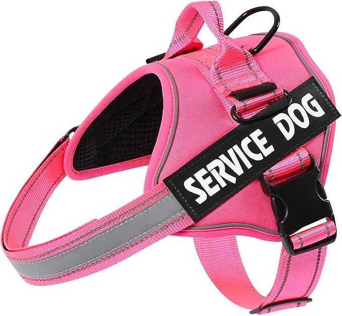 MUMUPET Service Dog Vest, No Pull Reflective Adjustable Harness with Handle, Soft Breathable Padding for Medium Dogs, 2 Removable Velcro Patches (Hot Pink, M)