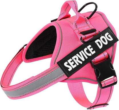 MUMUPET Service Dog Harness, No Pull Reflective Adjustable with Handle, Soft Breathable Padding for Small Dogs, 2 Removable Velcro Patches (Hot Pink, S)