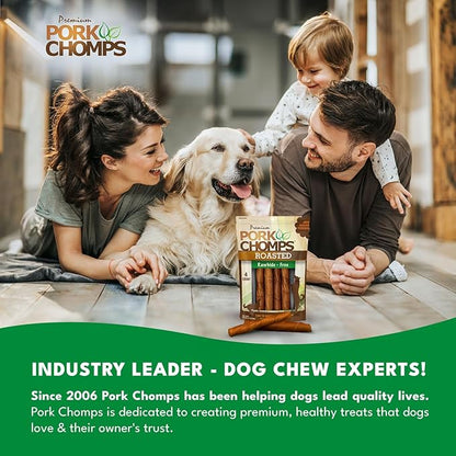 Pork Chomps Roasted Pork Skin Dog Chews, 6 Inch Twists, 4 Count - Long-Lasting Treats for Dogs - High Protein, Rawhide-Free, Low Fat, Healthy & Delicious Chews