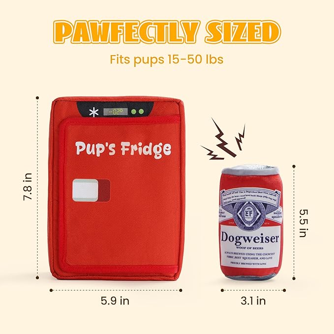Nocciola Squeaky Beer Dog Toys with a Fridge, Funny Crinkle Hide and Seek Dog Chew Toys for Small Medium Large Breeds, Plush Stuffed Puppy Birthday Gifts