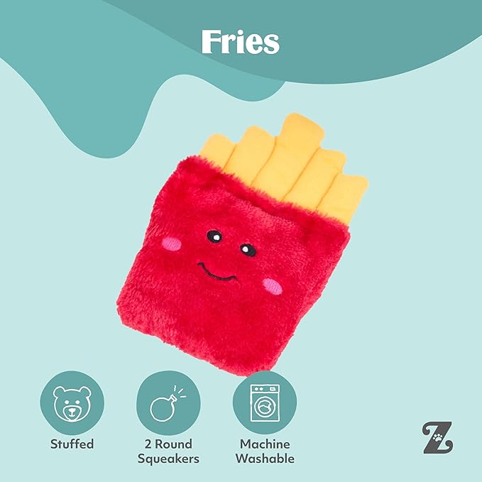 ZippyPaws NomNomz - Dog Squeaky Toys to Keep Them Busy, Funny Food Plush for Small & Medium Dogs, Cute Stuffed Puppy Toy, Pet Products, Gift for Dogs of All Breeds, Soft and Cuddly - Fries