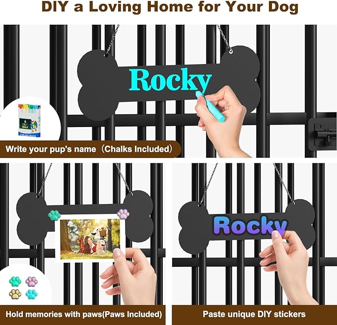 Easycom 43" Dog Crate Furniture Foldable, No Assembly Decorative Dog Kennel Indoor, XL Dog Crates for Large Dogs (60-80 lbs), Wooden Dog Cage with Adjustable Bowls and Name Tag, Oak Grey
