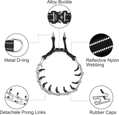 Prong Collar for Dogs Adjustable No Pull Dog Choke Pinch Training Collar with Comfortable Rubber Tip for Small Medium Large Dogs (Large, Black)