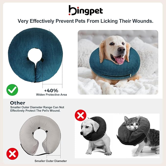 BINGPET Inflatable Dog Cone Collar Alternative After Surgery,Soft Recovery Cone for Dogs to Stop Licking,Dogs Blow up Protective Neck Donut ECollars Adjustable for Large Medium Small Pet, Navy Blue L