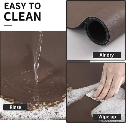 HotLive Dog Food Mat - Absorbent Cat Mat for Food and Water, No Stains Pet Feeding Bowl Mat, Easy to Clean Pet Placemats, Quick Dry Dog Water Dispenser Mat for Messy Drinkers | Paw Brown 24"x36"