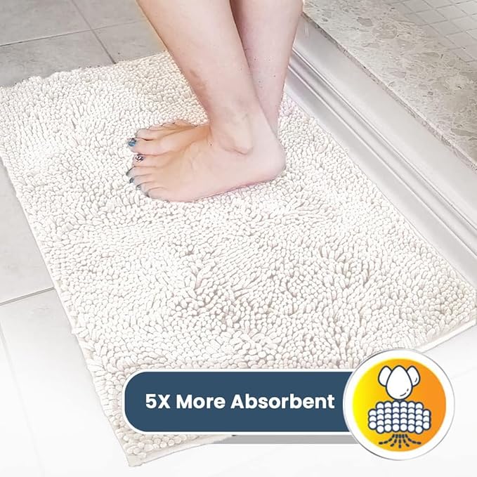 Muddy Mat® | Super Absorbent Door Mat Indoor, Microfiber Quick Dry Chenille Entryway Rug, Non-Slip Front Door Mat, Indoor Mats for Entryway, Machine Washable Pet Rug, White 24" x 120"