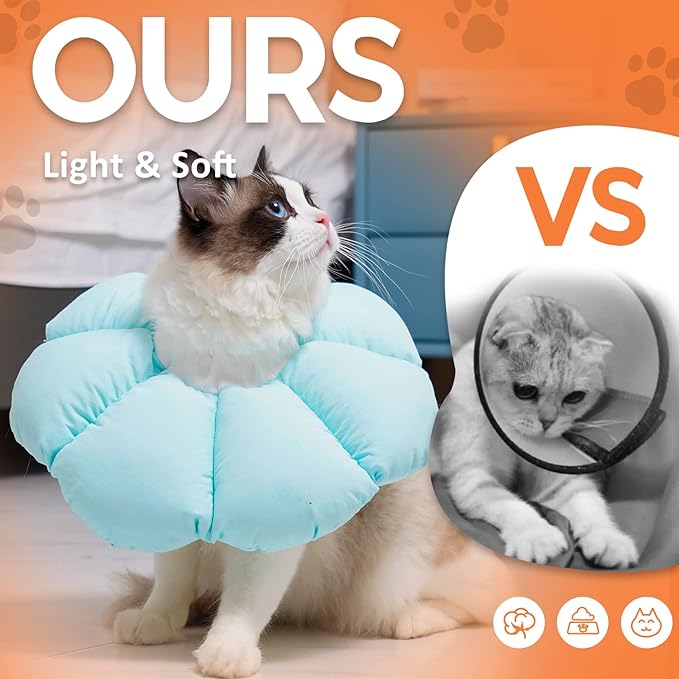 Avont Cat Cone Collar Soft, Adjustable Recovery E Collar Alternative for Cats Kittens Puppies, Elizabethan Neck Cone of Shame to Prevent Licking Biting After Surgery Protect Wounds -Blue(M)