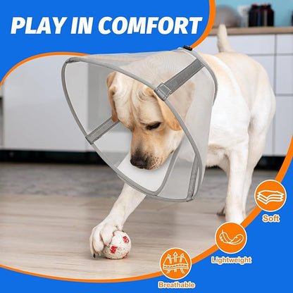 Breathable Mesh Dog Cone Collar for Surgery, Soft Elizabethan Recovery Alternative to Stop Licking,Pet Neck Collar for Large Medium Small Breeds(Grey,6)