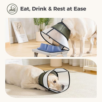 Avont Dog Cone Collar After Surgery, Alternative Adjustable Elizabeth Cone for Medium Large Dogs, Comfy Breathable Pet Recovery Collar to Stop Licking -Dark Green(M)