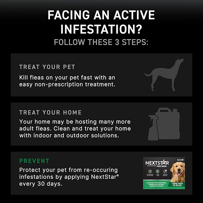 NEXTSTAR Flea and Tick Prevention for Dogs, Repellent & Control, Fast Acting Waterproof Topical Drops, Flea and Tick Prevention for Large Dogs, 3 Monthly Doses