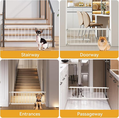Dog Gate Indoor,18"-45" Adjustable Extra Wide Metal Short Dog Gate to Step Over, 18" Tall Small Pet Gate with 3 Extension Kits, Pressure Mounted for Doorways & Stairs