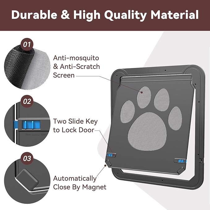 PETLESO Large Dog Door for Screen Door, Easy Install Lockable Pet Screen Door for Sliding Door, Doggy Screen Door, Gray, Inside size: 14''x12''